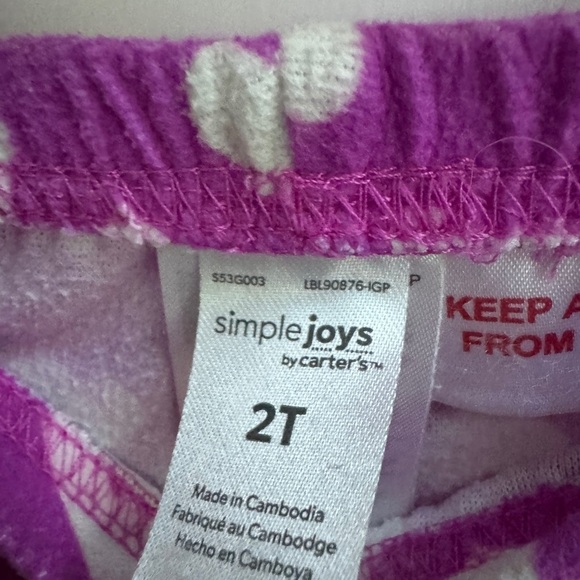 Simple Joys by Carter’s Girls 2T Purple & White Heart Fleece Pajama Pants - Picture 3 of 4